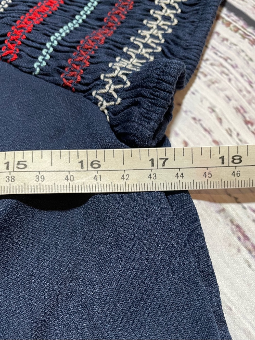 THML embroidered boho top. Navy Blue. Size M - Picture 7 of 9